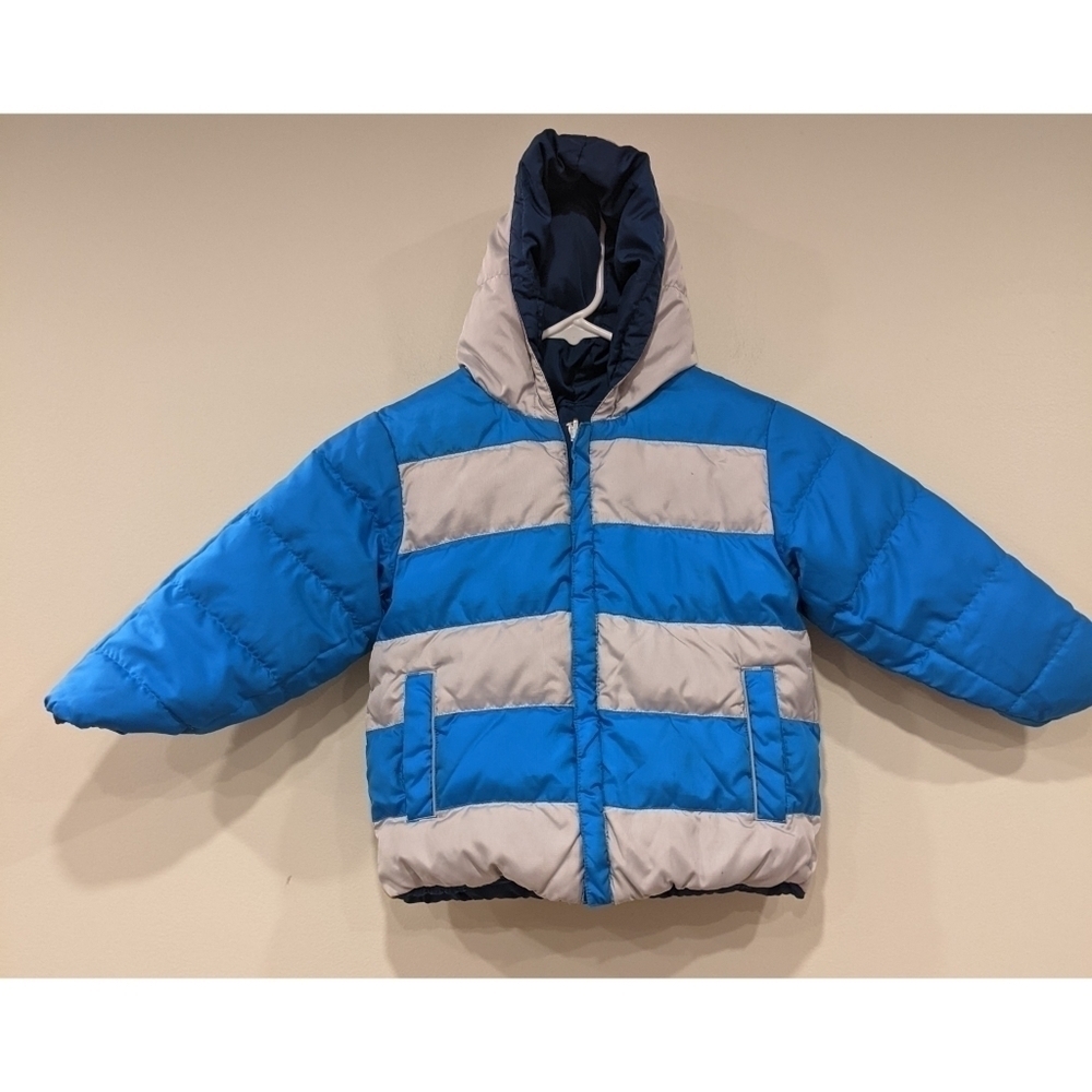 Hanna Andersson Blue Striped Reversible Puffy Coat Size 4